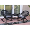 Jeco W00211-2-RCES033 Santa Maria Black Rocker Wicker Chair Set - Steel Blue Cushions - 3 Piece W00211_2-RCES033